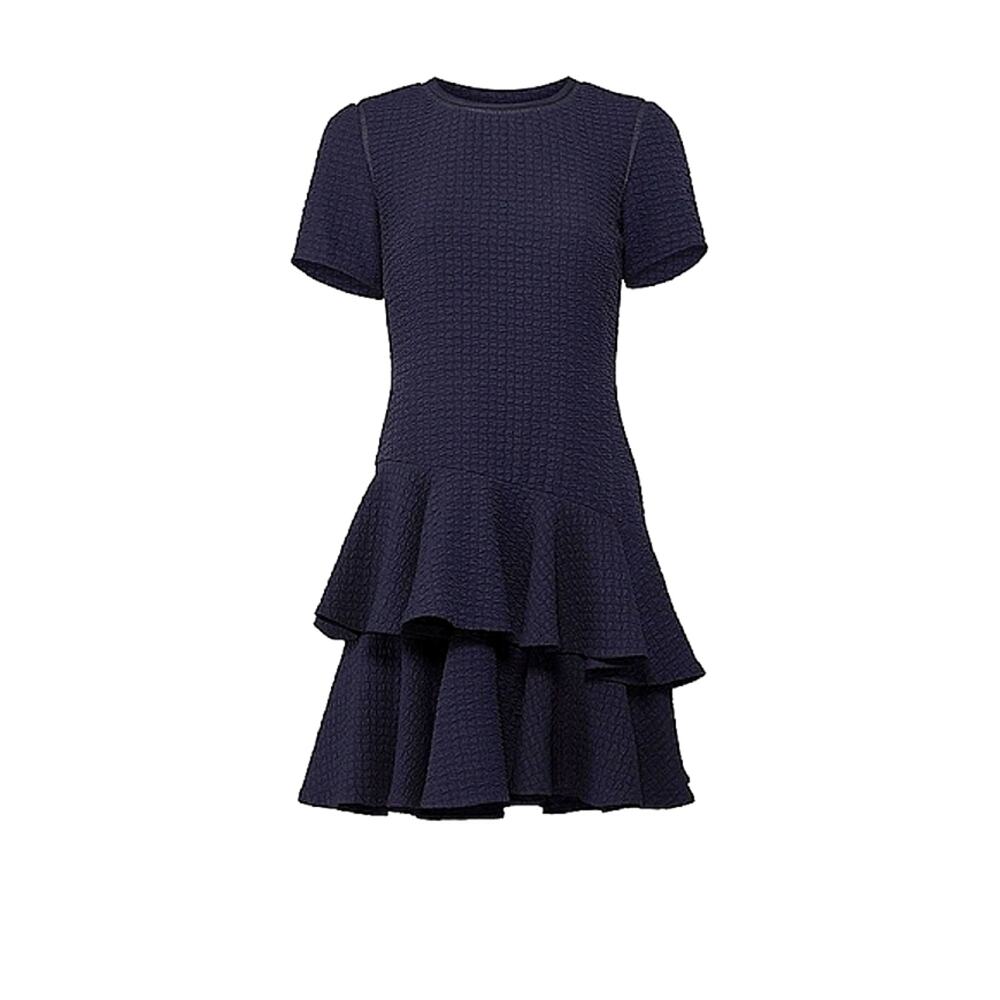 Rebecca Taylor Women's Navy Blue Textured Ruffle Shift Dress -Size 6